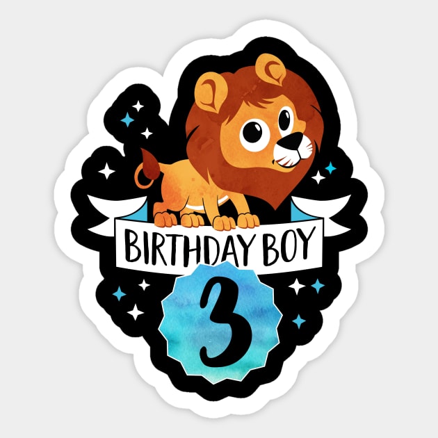 Birthday Boy Lion - Three Years Child Baby Toddler Gift - Third Birthday - 3rd bday Sticker by CheesyB